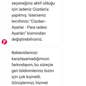 İptal Edilen Sipariş Ücreti Yanıltıcı Şekilde Cüzdana Yüklendi, Kartıma İade İstiyorum