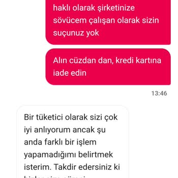 İptal Edilen Sipariş Ücreti Yanıltıcı Şekilde Cüzdana Yüklendi, Kartıma İade İstiyorum