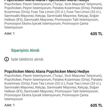 Tavuksuz Hamburger Ve Eksik İçecek Nedeniyle Tam İade Talebi