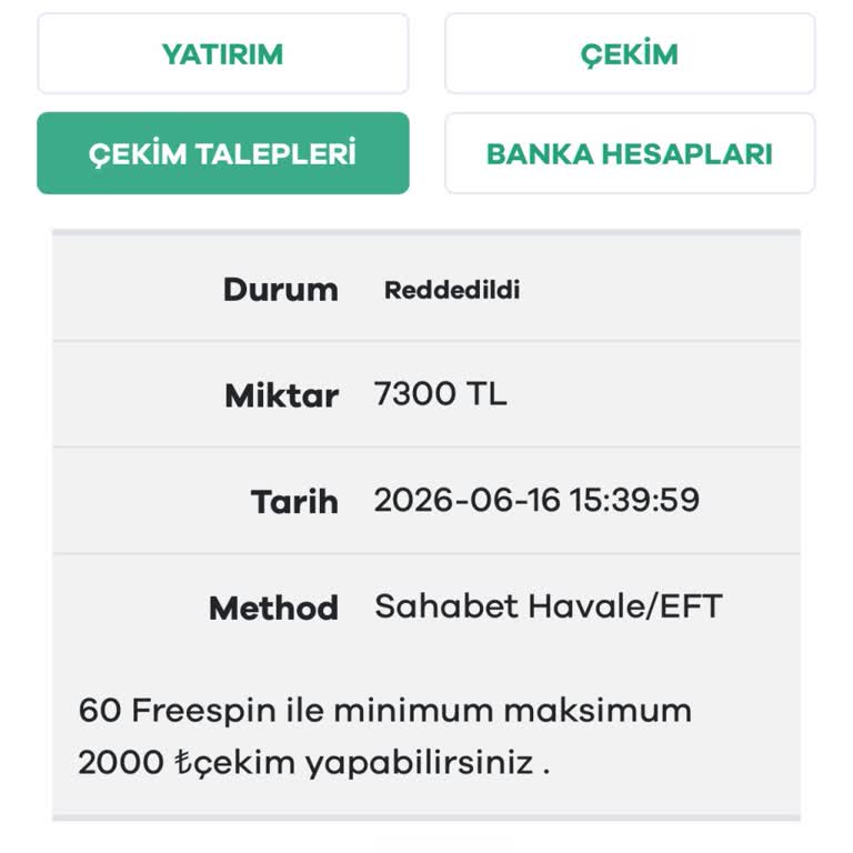 Bakiyemin Sıfırlanması Ve Çekim Talebimin Reddine Karşı İtiraz