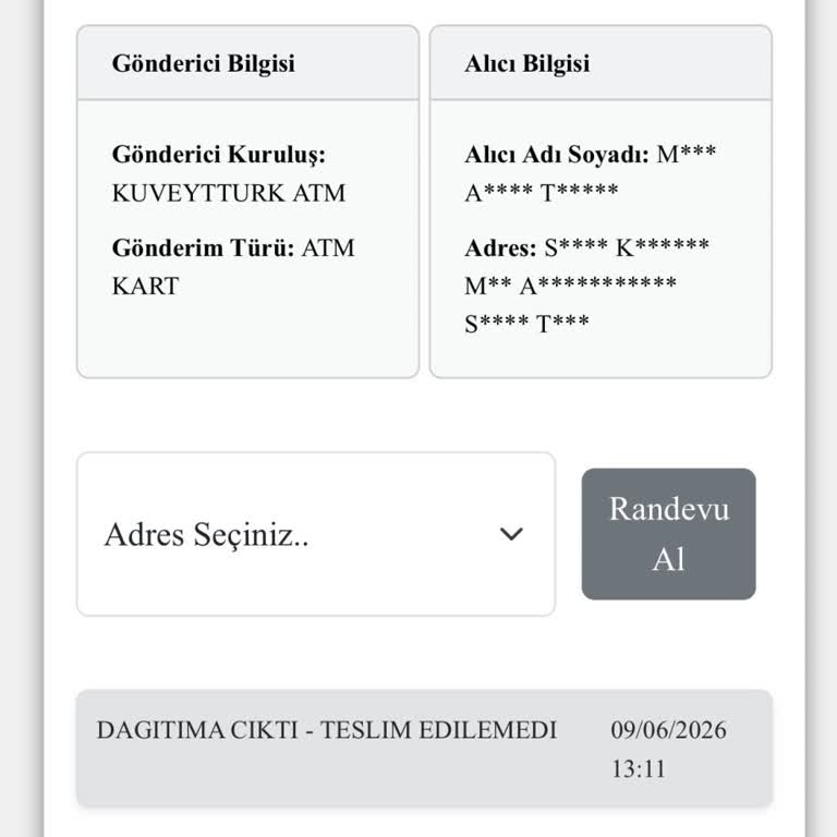 Kuryenet'ten Banka Kartımın Teslim Edilmemesi Ve Dağıtıma Çıkarılmaması