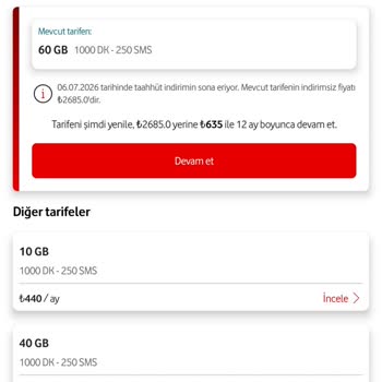 Vodafone Taahhüt Yenileme Ücretinde SMS Ve Uygulama Tutarsızlığı