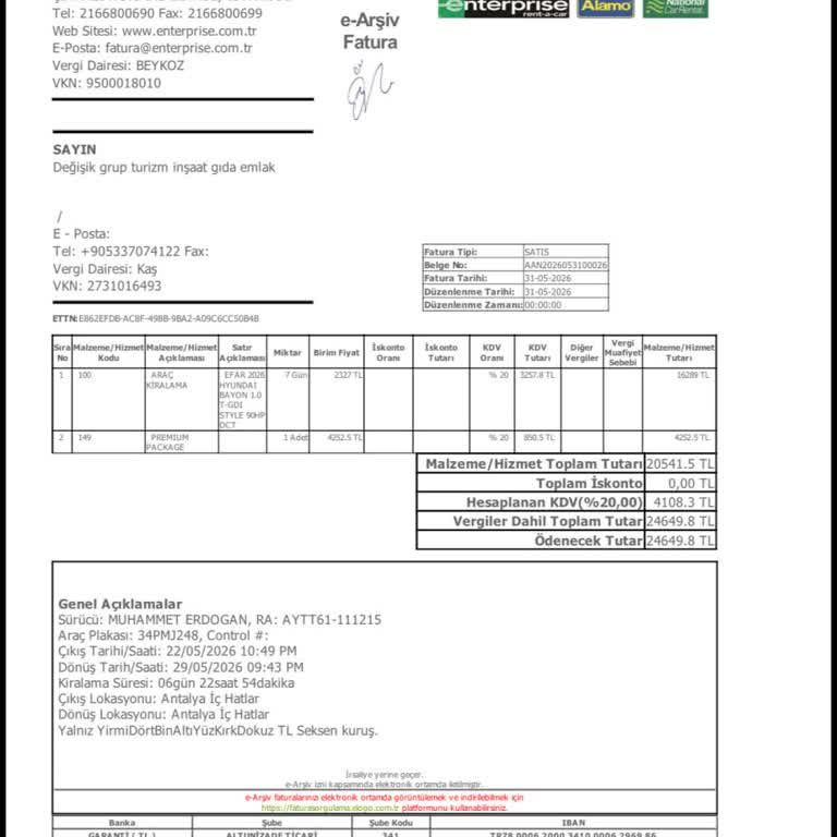 Enterprise Antalya Havalimanı’ndan Haksız 24.000 TL Çifte Ücret İadesi Talebi