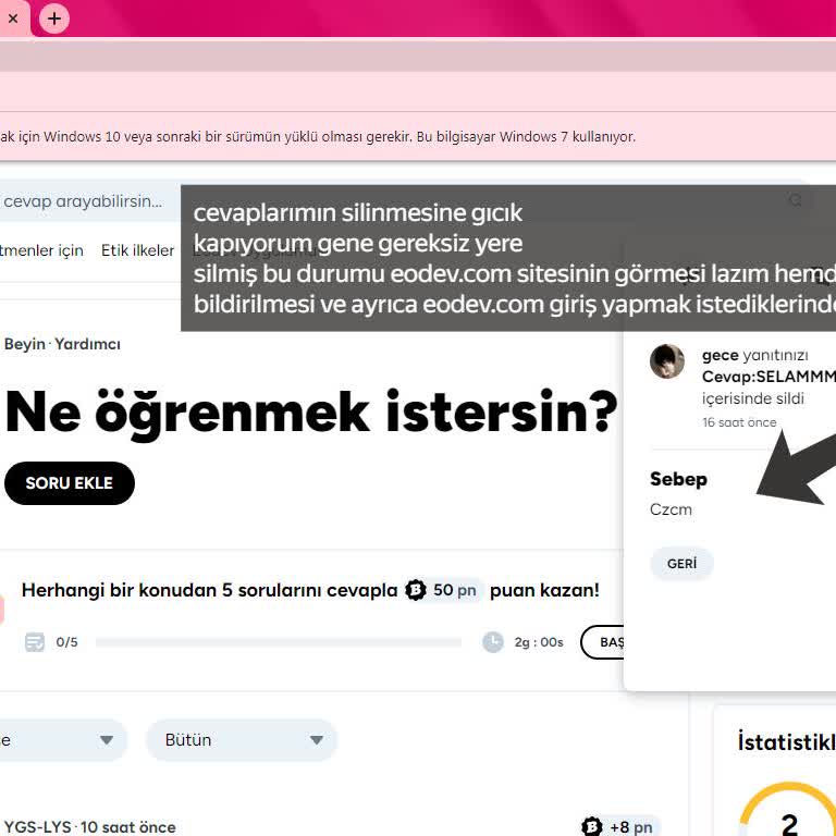 Eodev Cevabım Gerekçe Gösterilmeden Sİlindi!