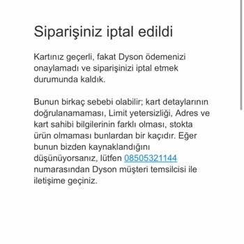 Dyson Hava Temizleyicisi Siparişi İptal, Ödeme Taksit Olarak Görünüyor Ve İade Başlatılmadı