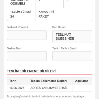 Dolap Siparişim Kargo Tarafından Yanlış Adres Gibi Geciktirildi Ve Personel Saygısız Davrandı
