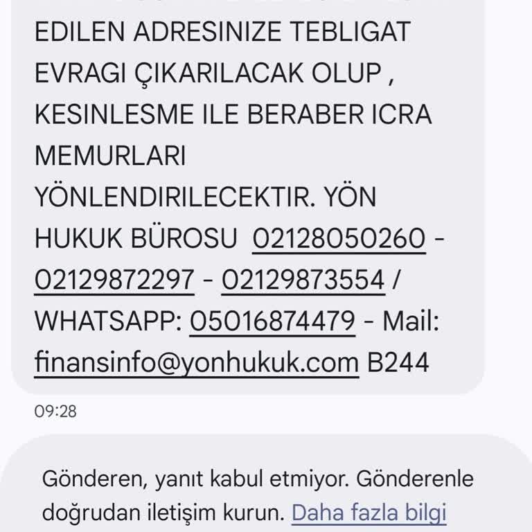 Yön Hukuk Bürosunun Tehditli İletişimi Ve Haciz Uyarısı