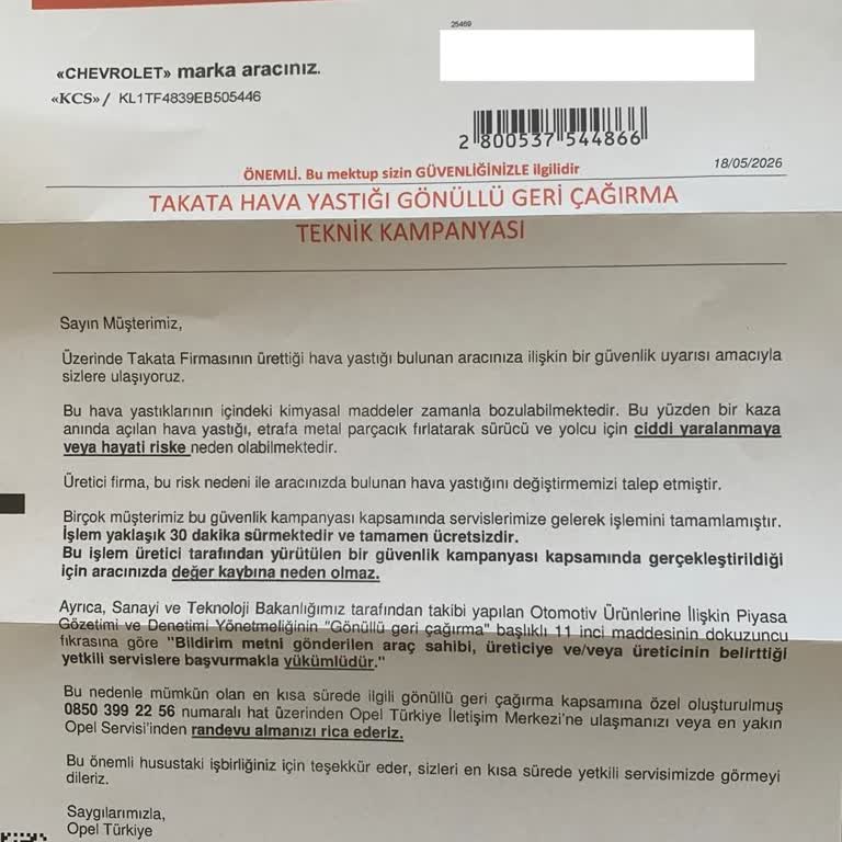 Acil Hava Yastığı Değişimi İçin Bayiden Cevap Almama