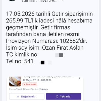 ING Bank Resmi Provizyon Kodu Varken İade İşlemini Gerçekleştirmiyor