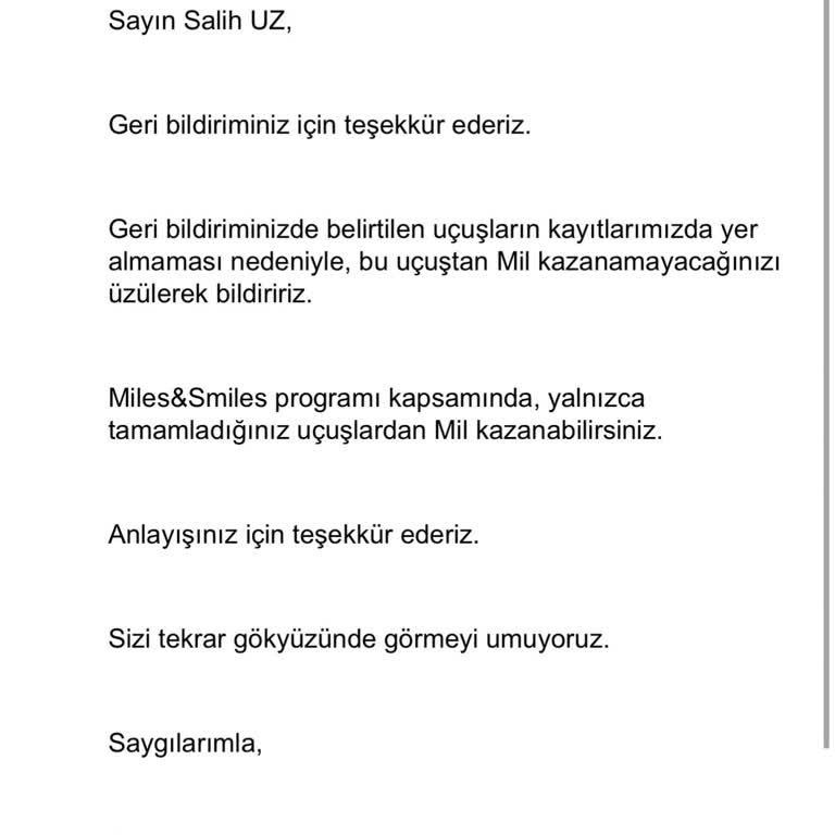 Tamamlanan Uçuşların Milleri Hesabımda Görünmüyor