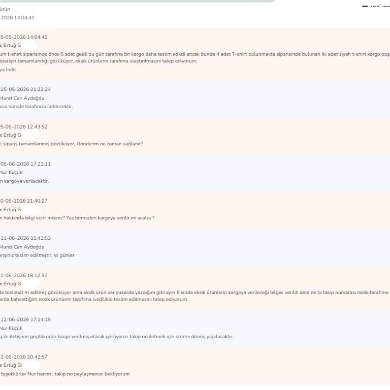 İki Tişört Eksik, Sipariş Teslim Edildi Olarak Görünüyor