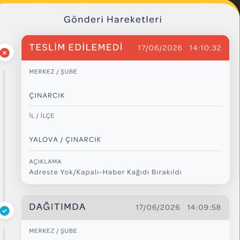Kargo Teslimat Bildirimi Yanlış, Evde Olmamıza Rağmen Teslim Edilemedi