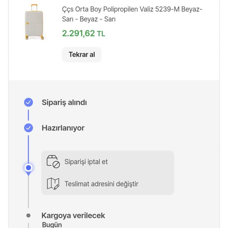 Stok Bitti Söyleyerek Ürün Gönderilmedi, Orijinal Valizin Aynı Fiyatla Gönderilmesini Talep Ediyorum