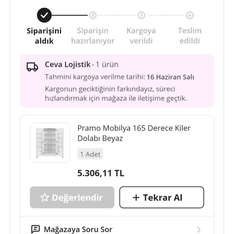 N11 Kiler Dolabı Siparişimin Uzun Süre Hazırlık Aşamasına Girmemesi Ve İletişimsizlik