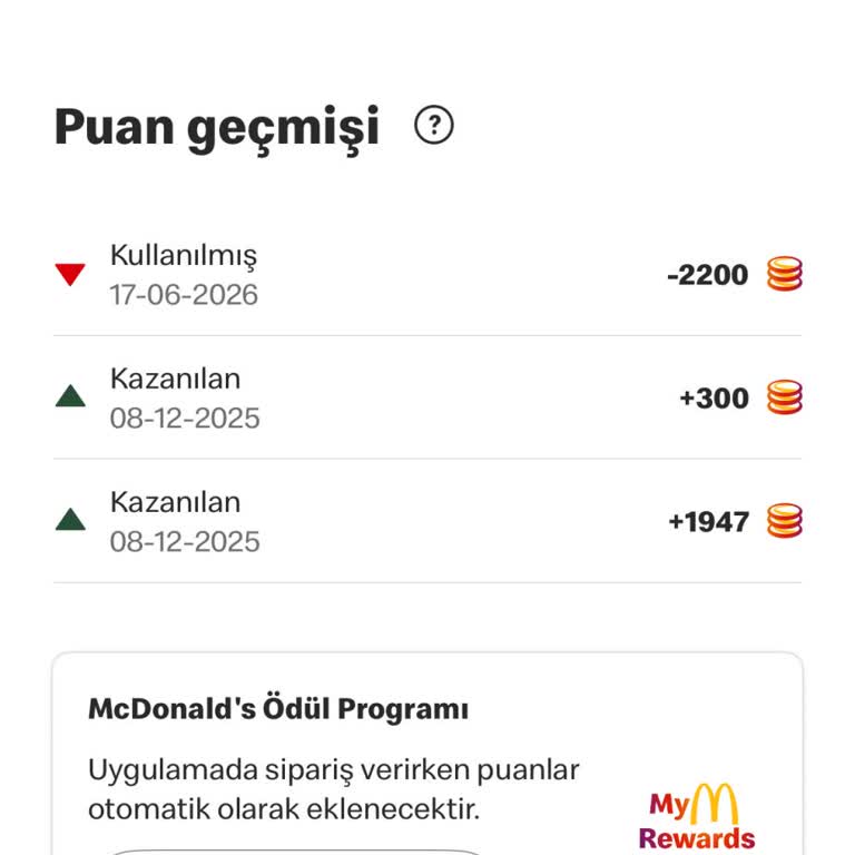 McDonald's Uygulamasında Kullanılmayan Puanlarım Yanlışlıkla Silindi
