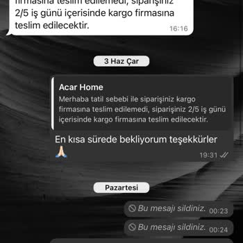 Acar Home Siparişimde Uzun Süreli Kargo Gecikmesi Ve Cevapsız İletişim