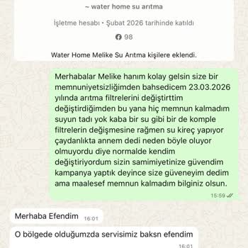 Water Home Filtre Değişimi Sonrası Su Kalitesi Bozuldu Ve Çözüm Yok