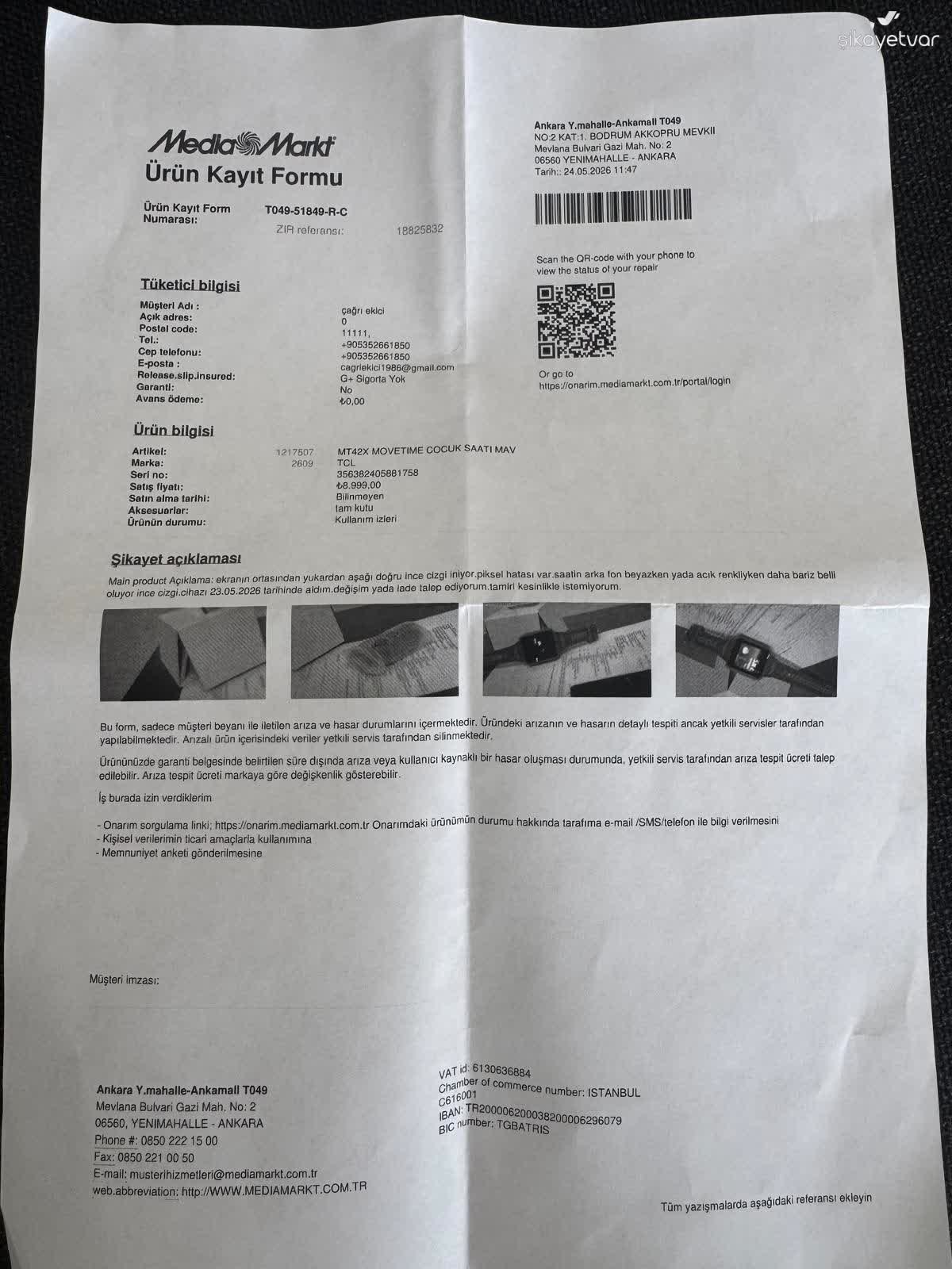 AK-MAR様確認用 Media Markt'ta Ayıplı Akıllı Saat İçin Yeniden Değişim Ve Tam İade