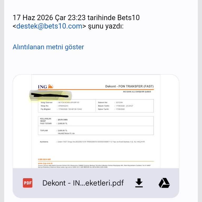 Bets10’da 2.000 TL Havale İşlemi Yansımıyor, İade Ve Açıklama Talebi