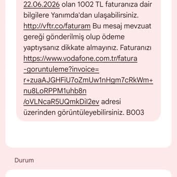 Vodafone Uyarı SMS'i Gönderilmediği İçin Aşırı Fatura Ve Haksız Kesinti İadesi
