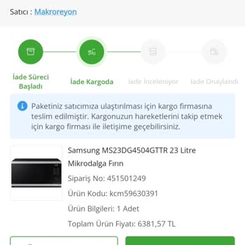 Çiçek Sepeti Extra İade Edilen Mikrodalganın Ücreti İade Edilmiyor