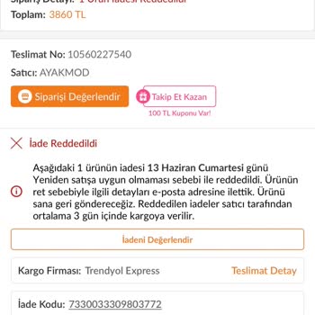 Ayakmod Kusurlu Çanta İadesi Reddedildi ve 3.860 TL İade Talebi