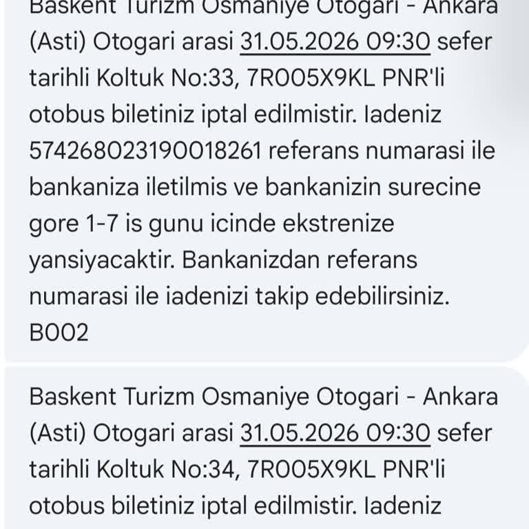 Başkent Turizm İptal Edilen Biletlerin İadesi Gelmedi