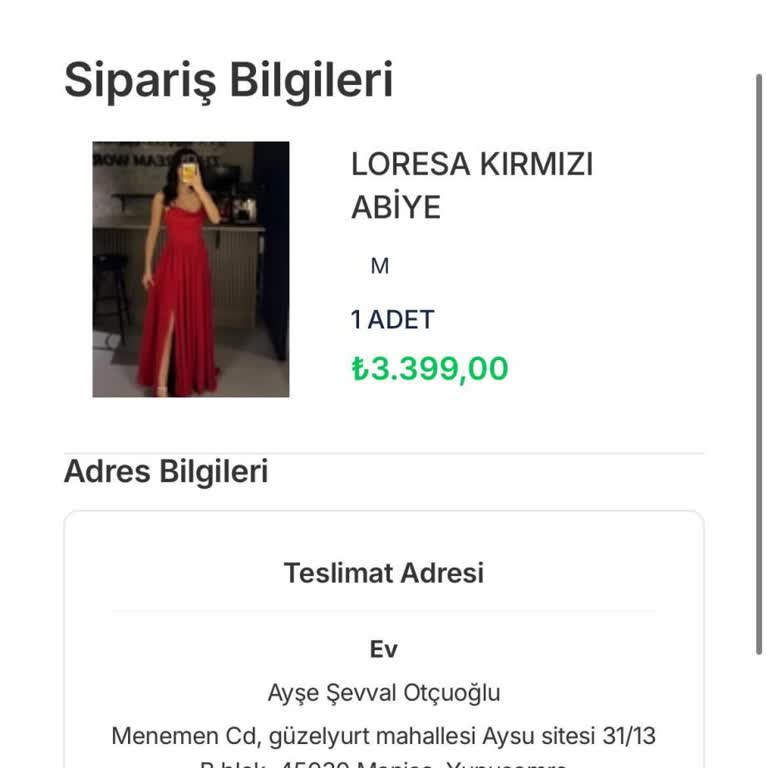 Üç Bin Dörtyüz Doksan Dokuz Liralık Elbise Kargoya Verilmediği İçin Geri Ödeme Talebi
