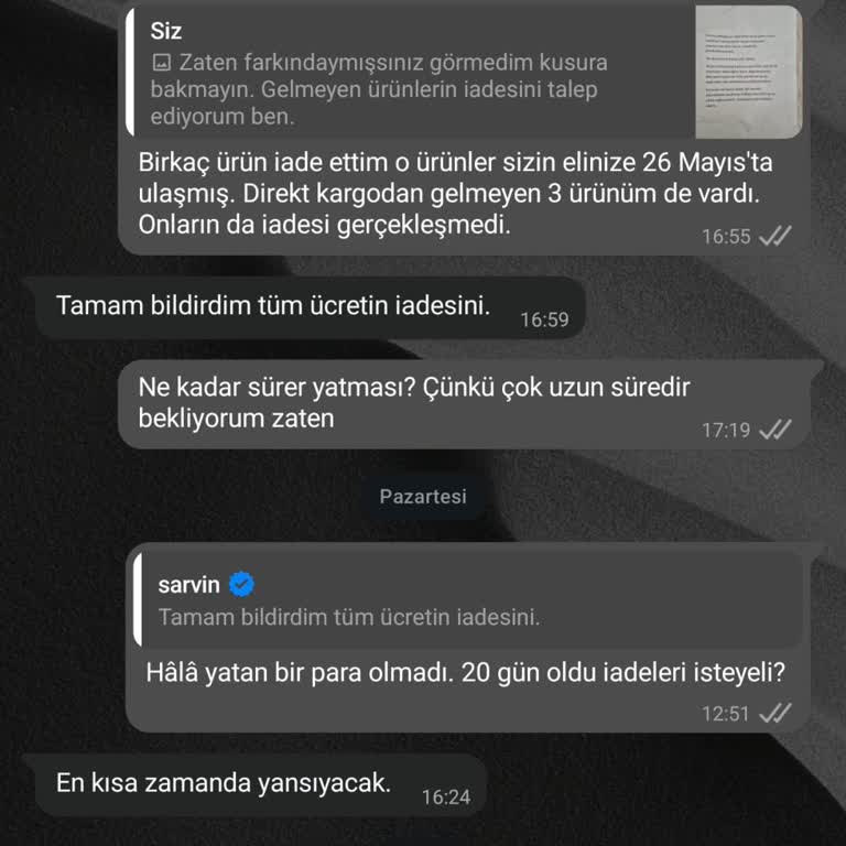 Eksik Ürünler Ve İade Tutarı İçin Yanıtsız Destek