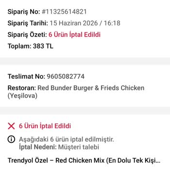 İptal Edilen Sipariş İçin 383 TL İade Yapılmadı