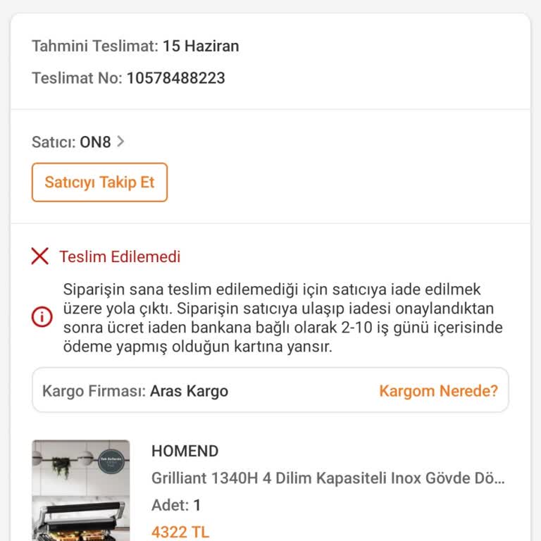 Teslimat Yapılmadan Siparişim İade Edildi: Aras Kargo Şikayeti