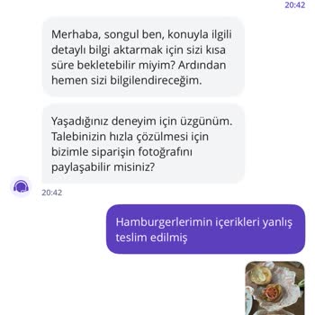Yanlış Gönderilen Hamburgerler İçin İade Ve Değişim Talebi