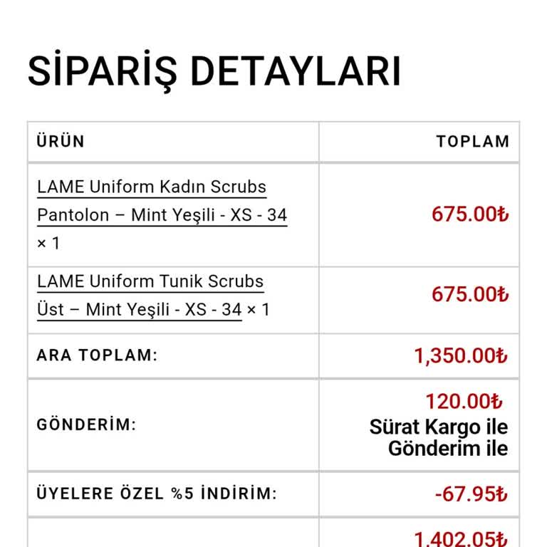 Lame Uniform Siparişlerin Teslimini Ya da Para İadesini İstiyorum