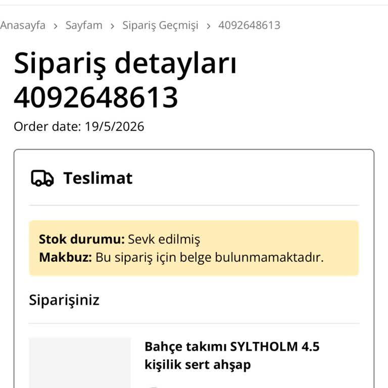 JYSK Siparişimin Durumu Hakkında Açık Bilgi Ve Acil Sevk Talebi
