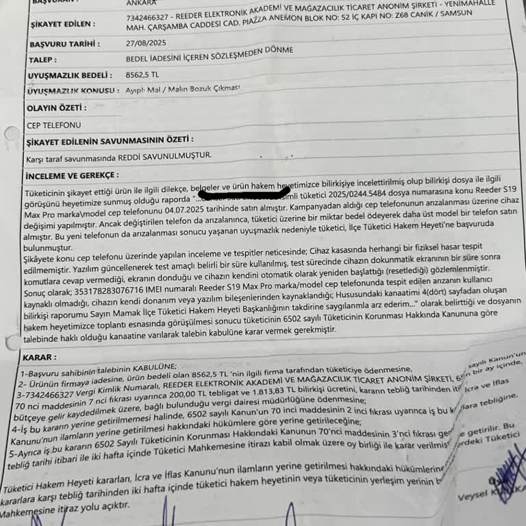 Tüketici Hakem Heyeti Kararına Rağmen 13 Aylık İade Gecikmesi