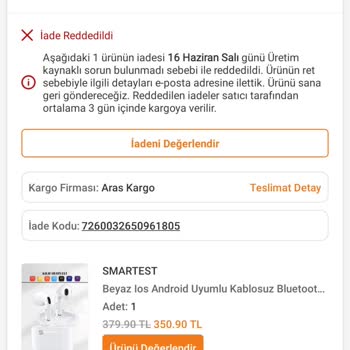 Şarj Almayan Smartest Pro5+ Kulaklık İçin İade Reddine Karşı Çözüm Talebi