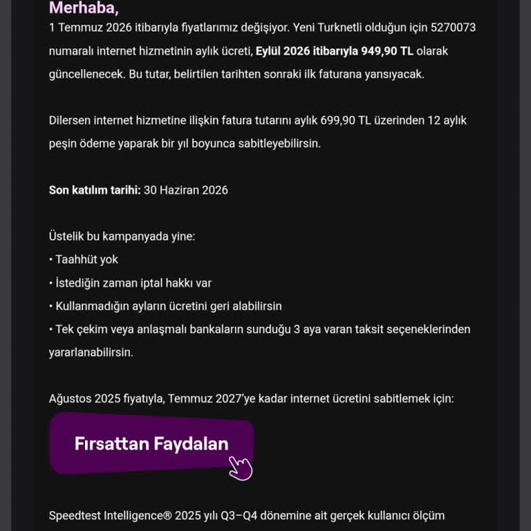 Türk Telekom Altyapısı Üzerinde Sabit Fiyat Sözünün İhlali