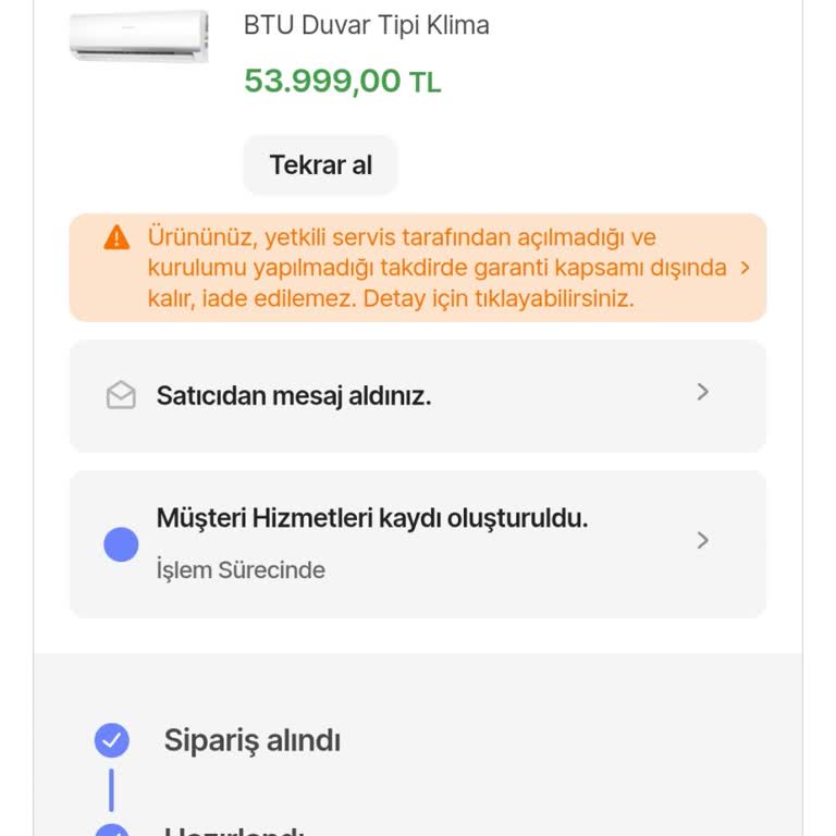 Hepsiburada’da Doruks Satıcısının Teslim Etmediği Klima Siparişi Ve Yanıltıcı Kargo Bilgisi