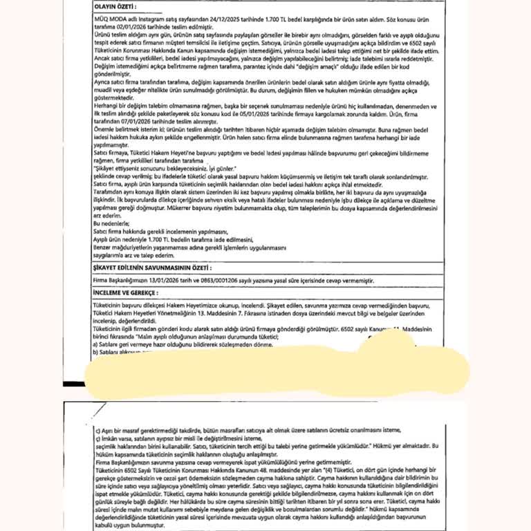 Tüketici Hakem Heyeti Kararına Rağmen İade Ödemesini Gerçekleştirmeyen Firma