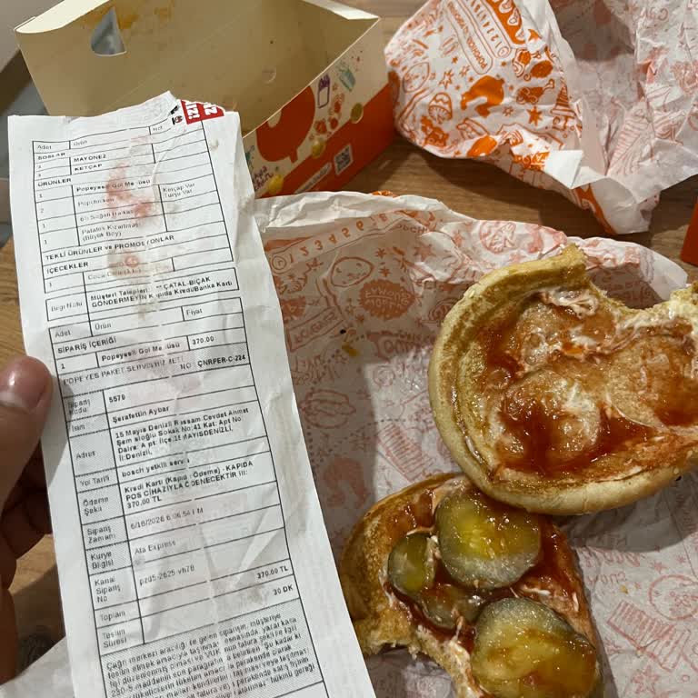 Yemeksepeti Üzerinden Popeyes Siparişinde Hamburgerde Tavuk Eksik Telafi Talebi