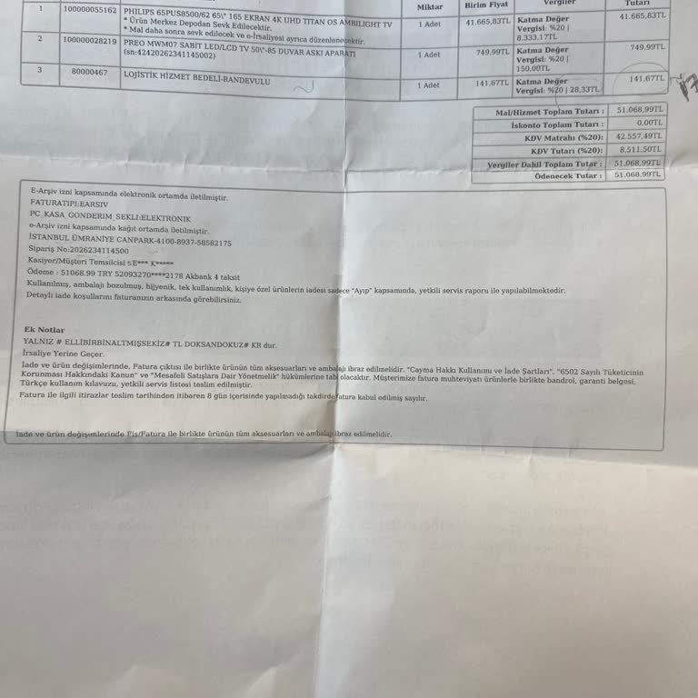 Ödenen Televizyonun Teslim Edilmemesi Ve Lojistik İletişimsizliği