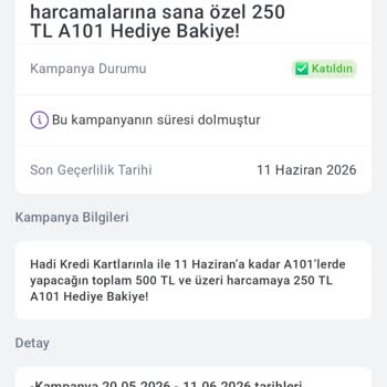 Hadi Kredi Kartı Kampanyası 250 TL Hediye Bakiye Verilmedi