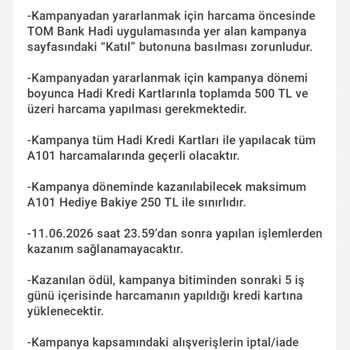 Hadi Kredi Kartı Kampanyası 250 TL Hediye Bakiye Verilmedi