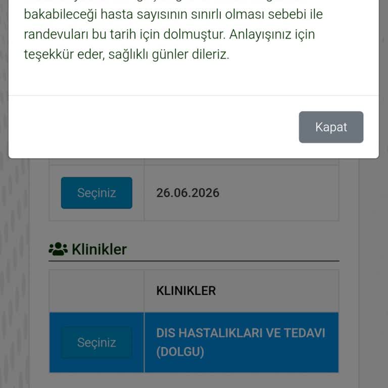 Ankara Üniversitesi Diş Hekimliği Fakültesi Online Randevu Sisteminde Sürekli Doluluk Mağduriyeti