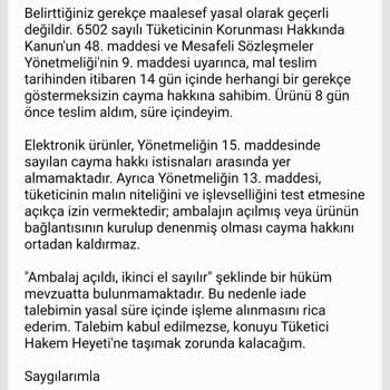 Açılan Ambalajlı Hoparlörün Cayma Hakkı Reddedildi