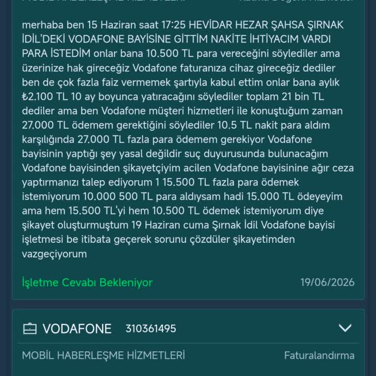 Şırnak İdil’deki Vodafone Bayisinin Yanıltıcı Nakit Kredisi Ve 30 Bin TL Borç Talebi