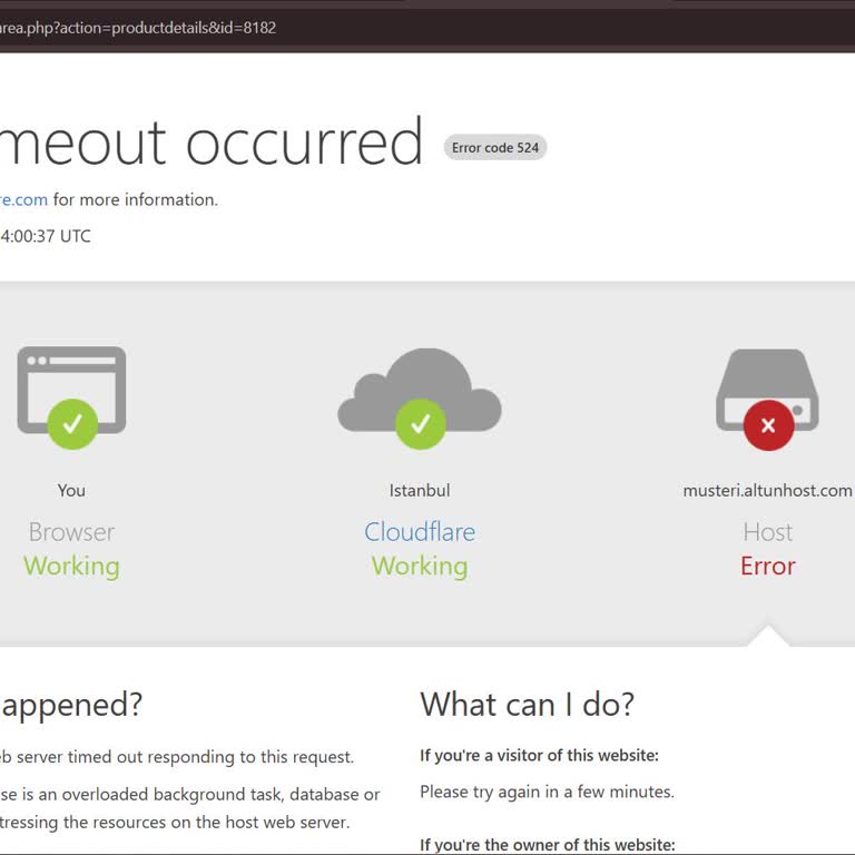 Altunhost VDS Sunucumda Sürekli Error 524 Hatası Ve Müşteri Kaybı