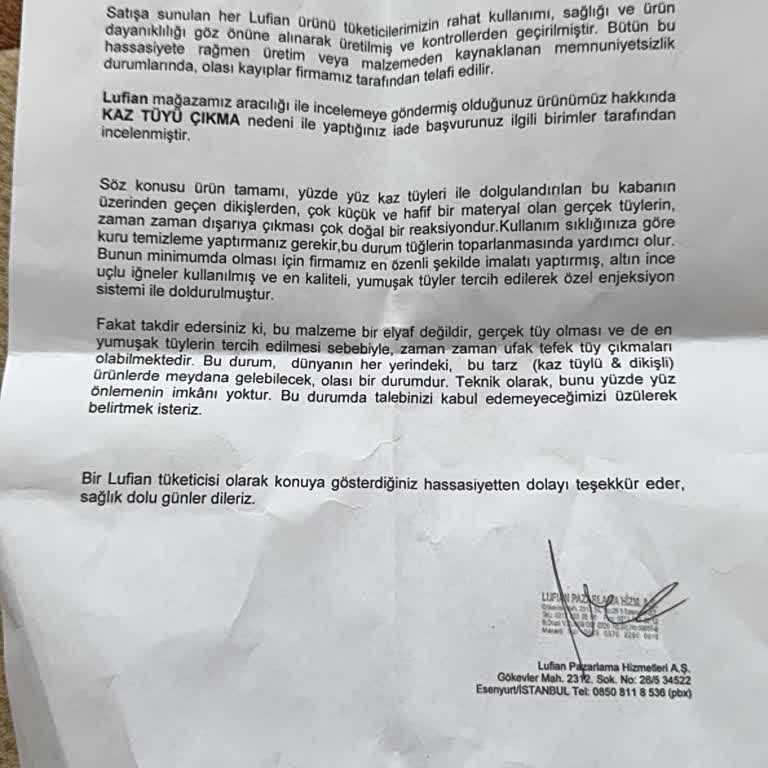 Özdilek Şişme Montta Sürekli Tüy Çıkması Ve Mağaza Reddine Karşı İade Talebi