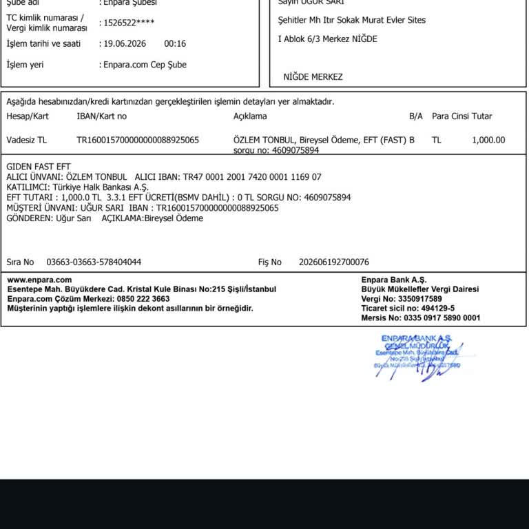 Enpara Havalesiyle Yatırdığım 1000 TL Hesaba Geçmedi Ve İade Yapılmadı