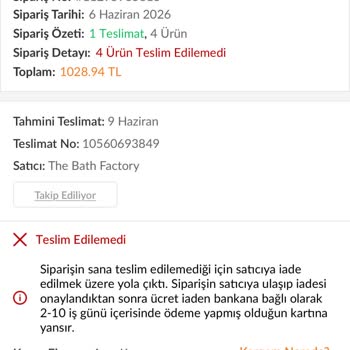 1.028,94 TL İade Bekleniyor, Kargo Keyfi İptali